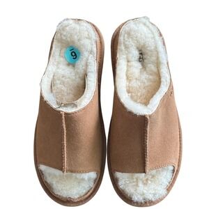 UGG Slippers Mens Size 6 Brown Suede Shearling Lined Mule Slip On Comfort